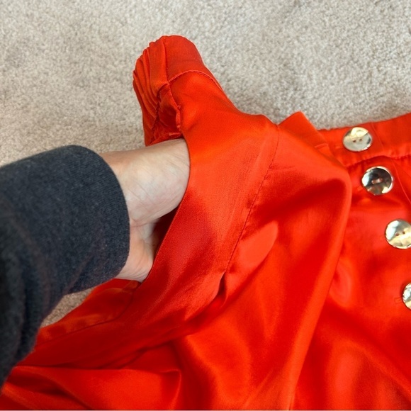 Zara RARE Orange Satin Effect cropped pants wide leg culottes gold buttons Sz XL - Picture 6 of 15